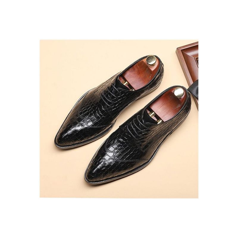 Sapatos Formais Masculinos Requintados Brogue Couro Crocodilo - Preto