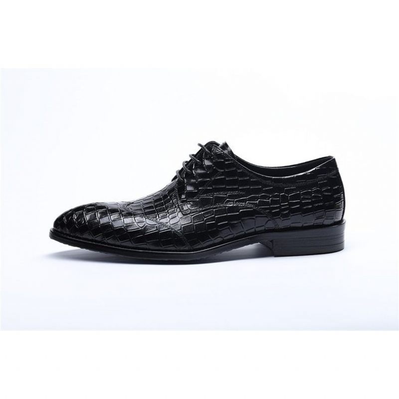 Sapatos Formais Masculinos Requintados Brogue Couro Crocodilo - Preto