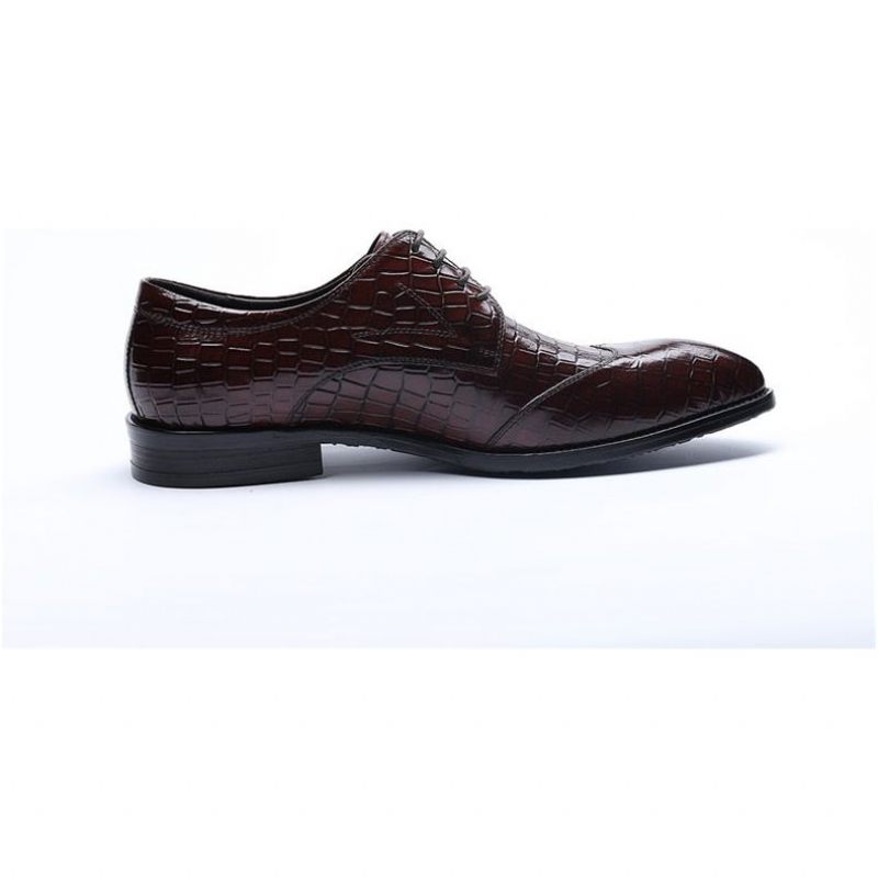 Sapatos Formais Masculinos Requintados Brogue Couro Crocodilo - Vermelho