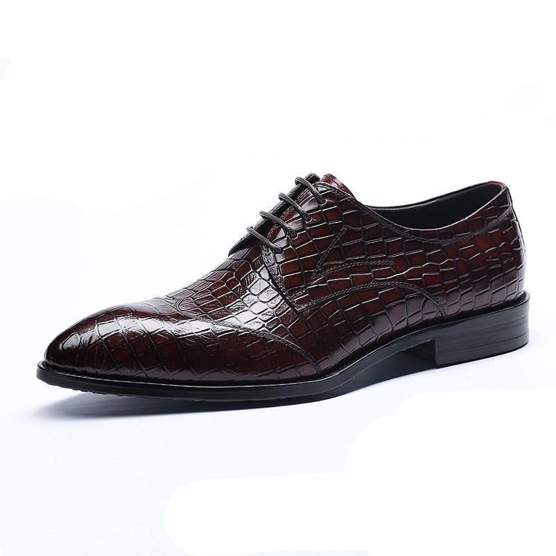 Sapatos Formais Masculinos Requintados Brogue Couro Crocodilo - Vermelho