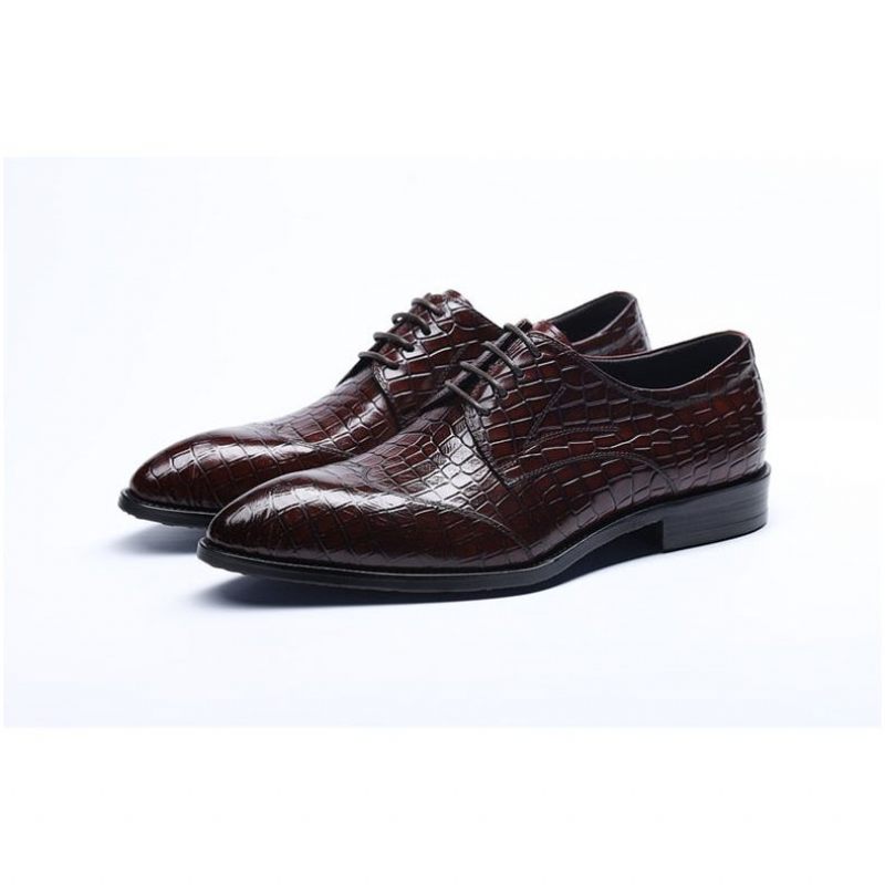 Sapatos Formais Masculinos Requintados Brogue Couro Crocodilo - Vermelho