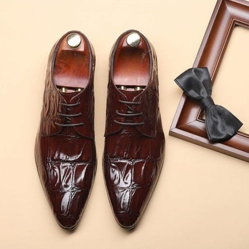 Sapatos Formais Masculinos Requintados Com Cadarço Pontiagudo Brogue - Vermelho