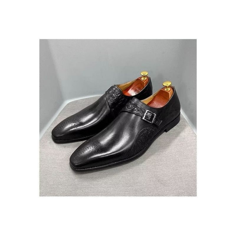 Sapatos Formais Masculinos Requintados Com Estampa Crocodilo Monkstraps - Preto