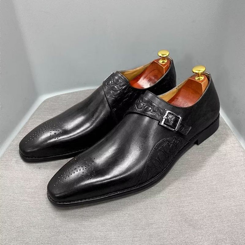 Sapatos Formais Masculinos Requintados Com Estampa Crocodilo Monkstraps - Preto