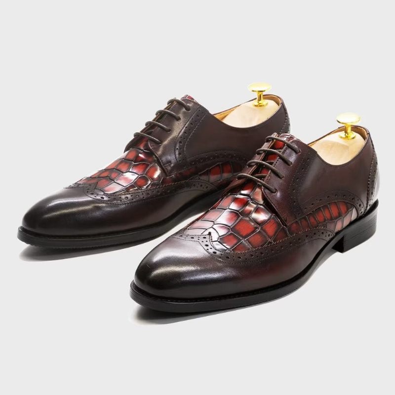 Sapatos Formais Masculinos Requintados Com Textura Crocodilo Derby - Vermelho 