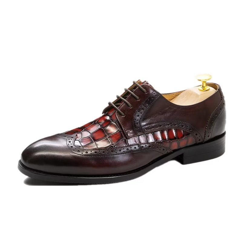 Sapatos Formais Masculinos Requintados Com Textura Crocodilo Derby - Vermelho 