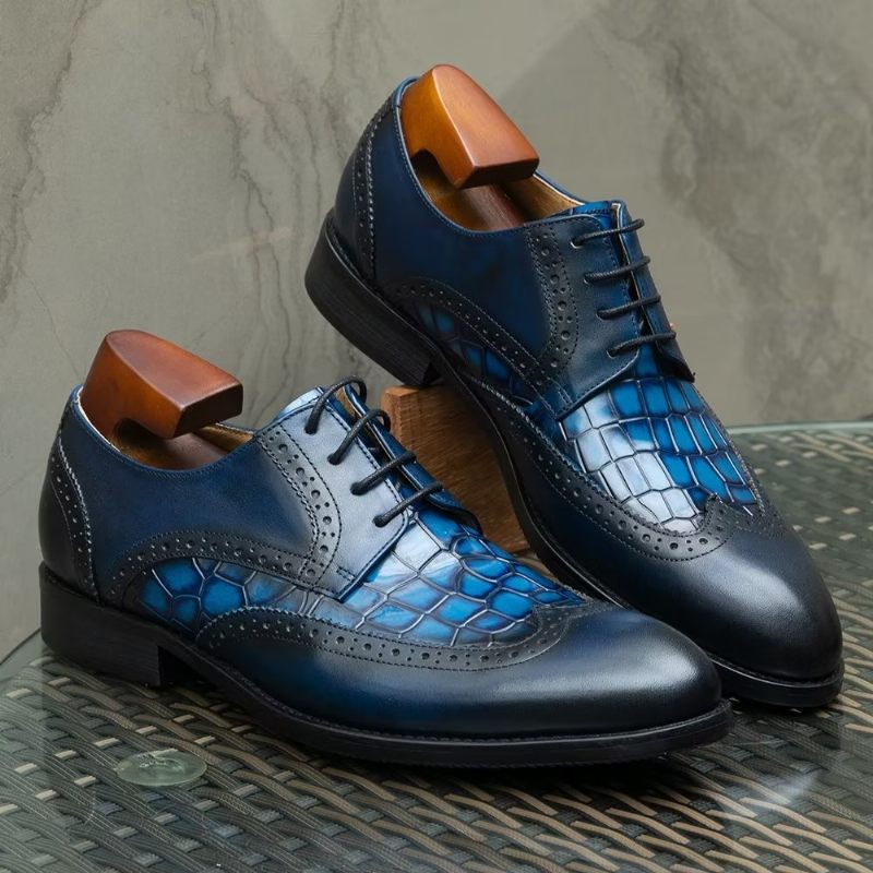 Sapatos Formais Masculinos Requintados Com Textura Crocodilo Derby -  Azul