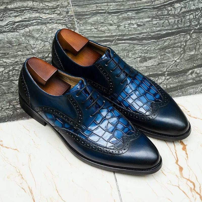 Sapatos Formais Masculinos Requintados Com Textura Crocodilo Derby -  Azul