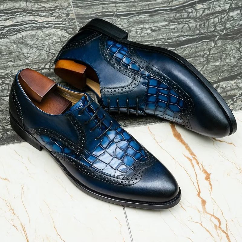 Sapatos Formais Masculinos Requintados Com Textura Crocodilo Derby -  Azul