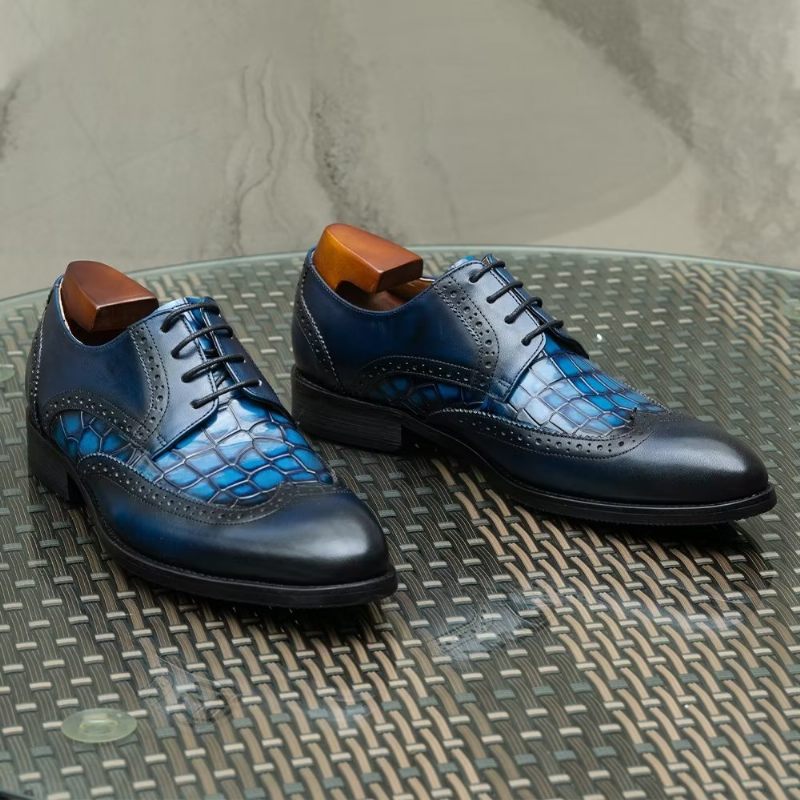 Sapatos Formais Masculinos Requintados Com Textura Crocodilo Derby -  Azul