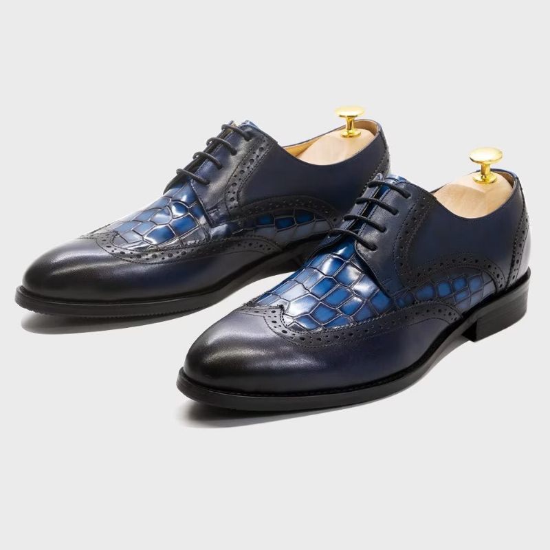 Sapatos Formais Masculinos Requintados Com Textura Crocodilo Derby -  Azul