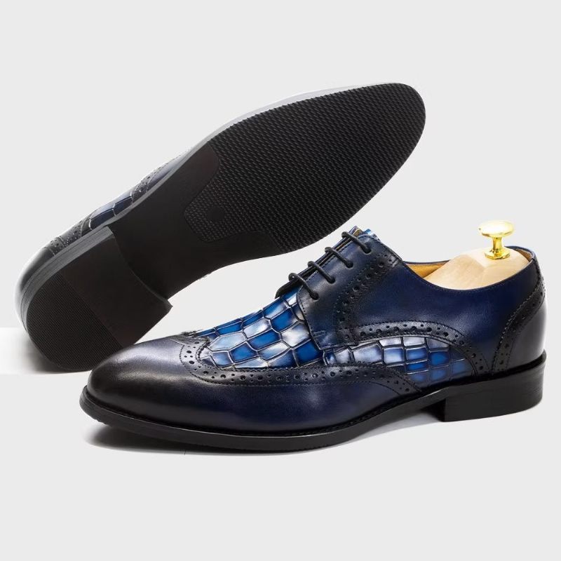 Sapatos Formais Masculinos Requintados Com Textura Crocodilo Derby -  Azul