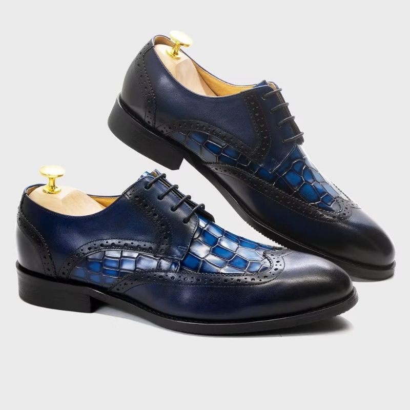 Sapatos Formais Masculinos Requintados Com Textura Crocodilo Derby -  Azul