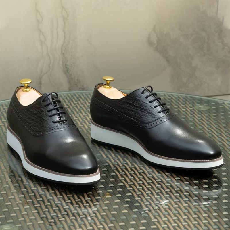 Sapatos Formais Masculinos Requintados Com Textura Crocodilo Oxford - Preto