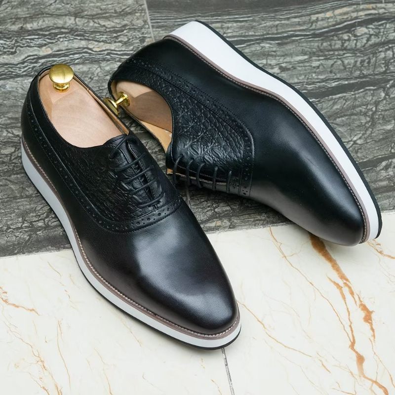 Sapatos Formais Masculinos Requintados Com Textura Crocodilo Oxford - Preto