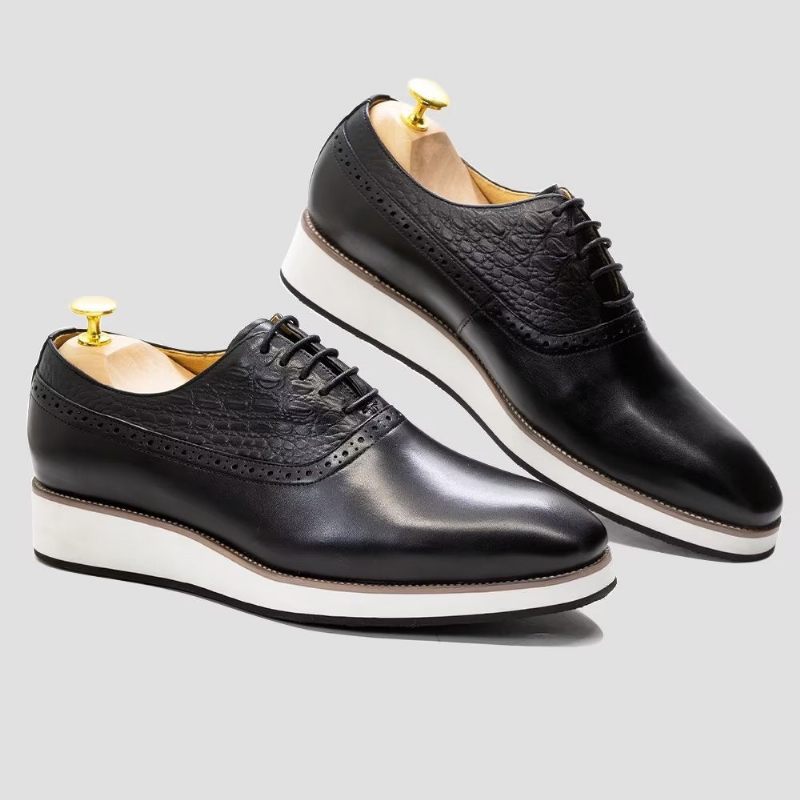 Sapatos Formais Masculinos Requintados Com Textura Crocodilo Oxford - Preto