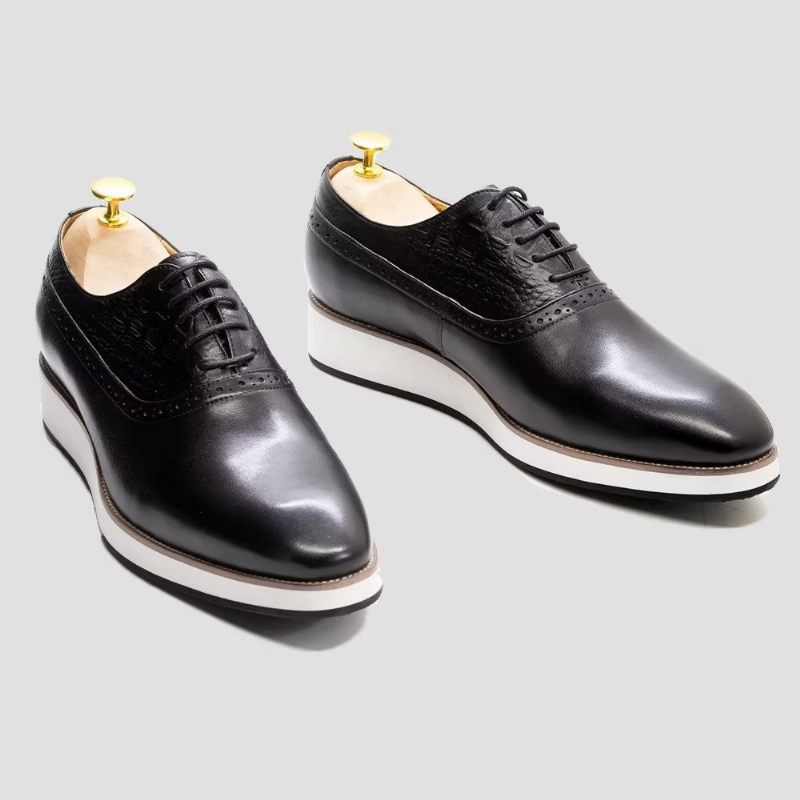 Sapatos Formais Masculinos Requintados Com Textura Crocodilo Oxford - Preto