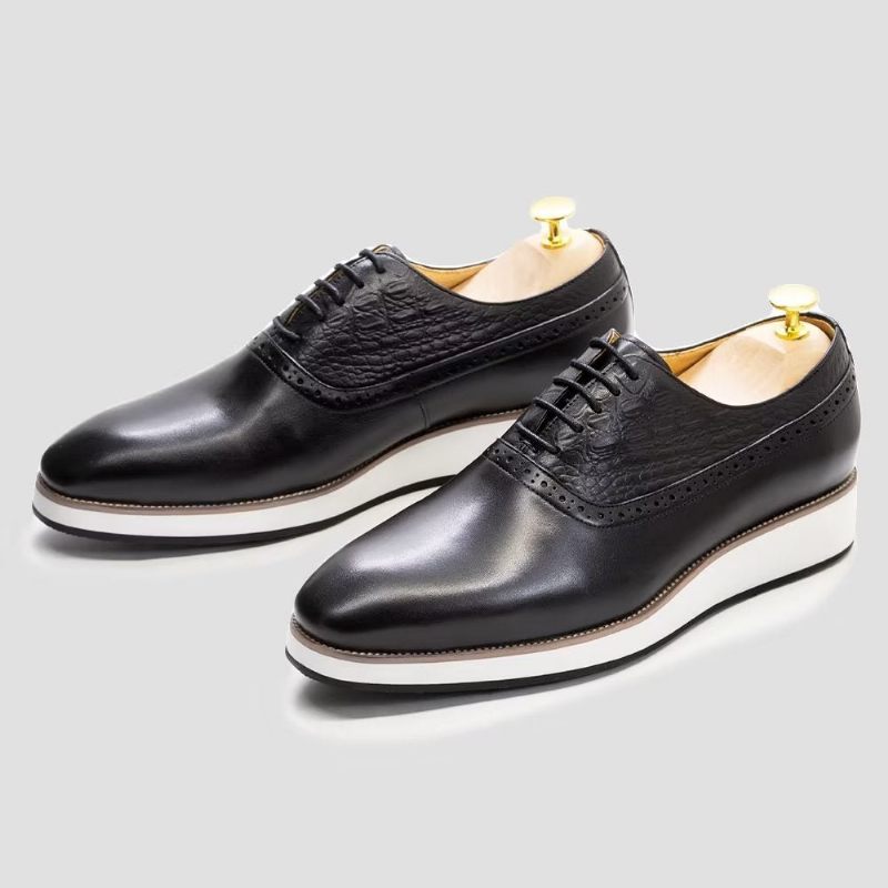 Sapatos Formais Masculinos Requintados Com Textura Crocodilo Oxford - Preto