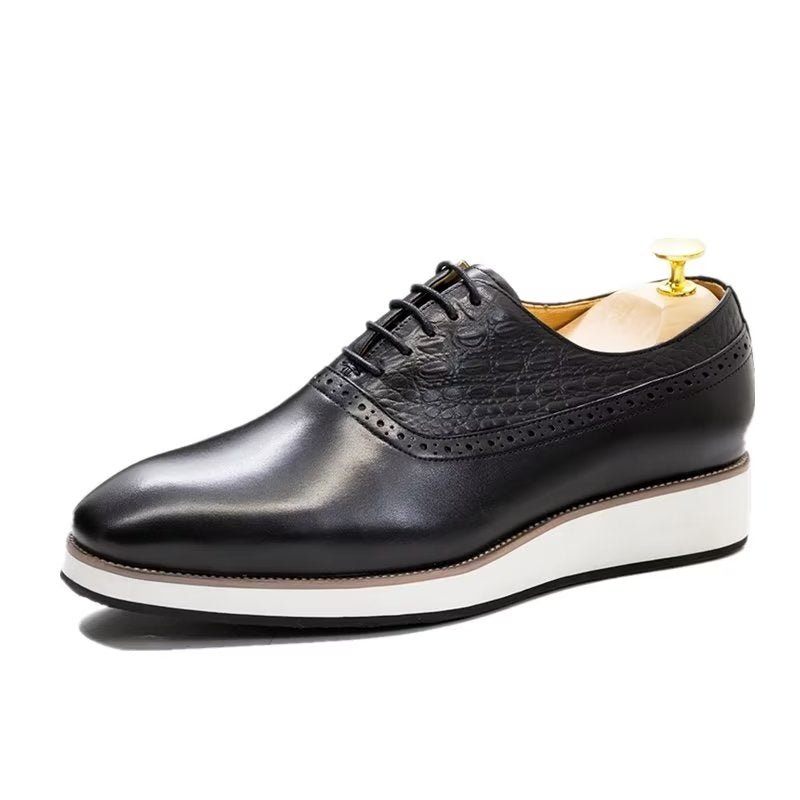 Sapatos Formais Masculinos Requintados Com Textura Crocodilo Oxford - Preto