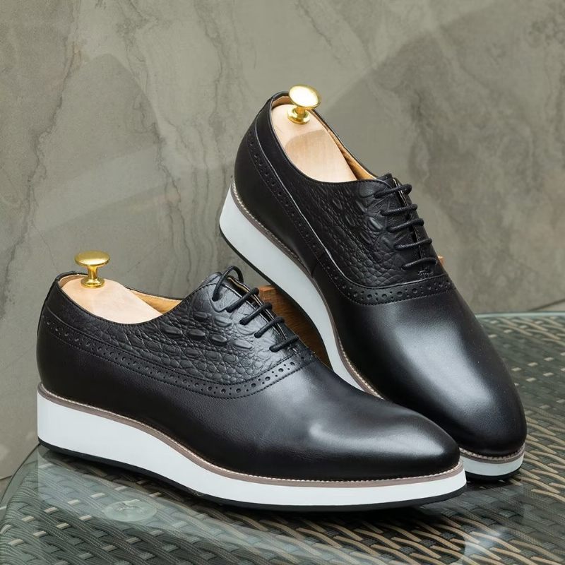 Sapatos Formais Masculinos Requintados Com Textura Crocodilo Oxford - Preto