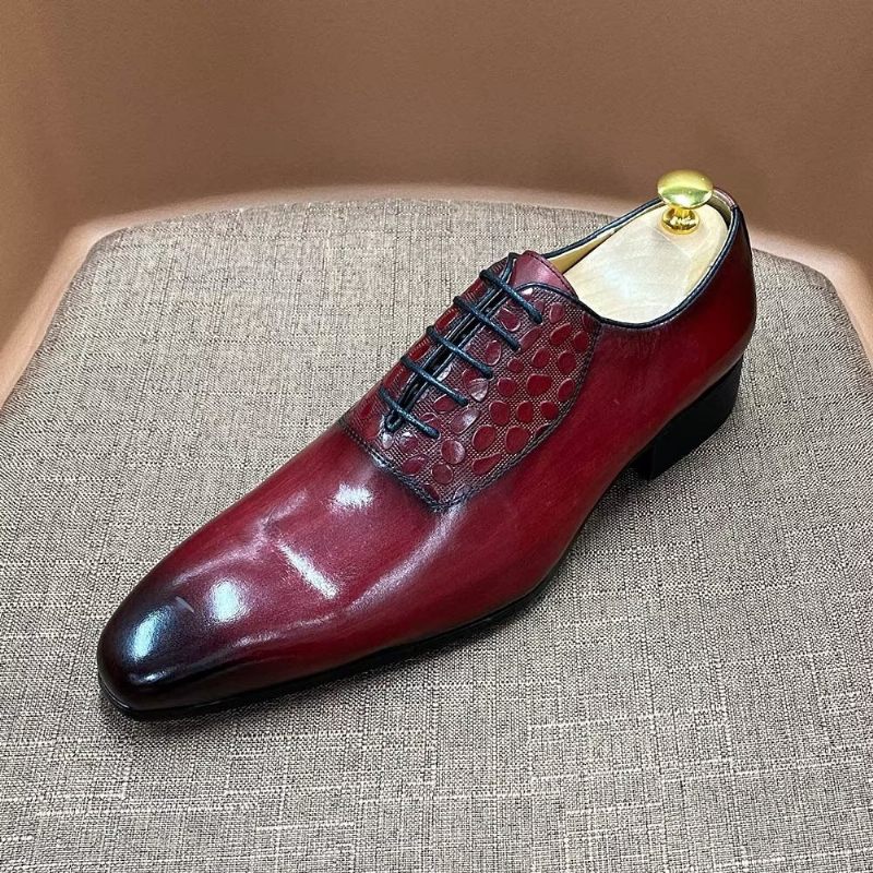 Sapatos Formais Masculinos Requintados Com Textura Crocodilo Sociais - Vermelho