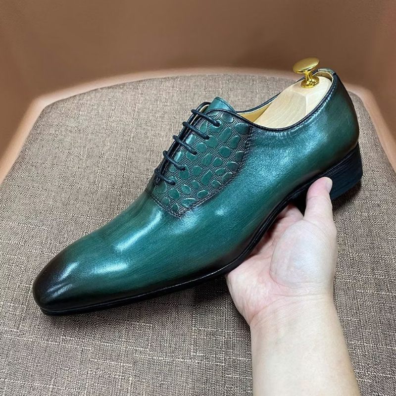 Sapatos Formais Masculinos Requintados Com Textura Crocodilo Sociais - Verde