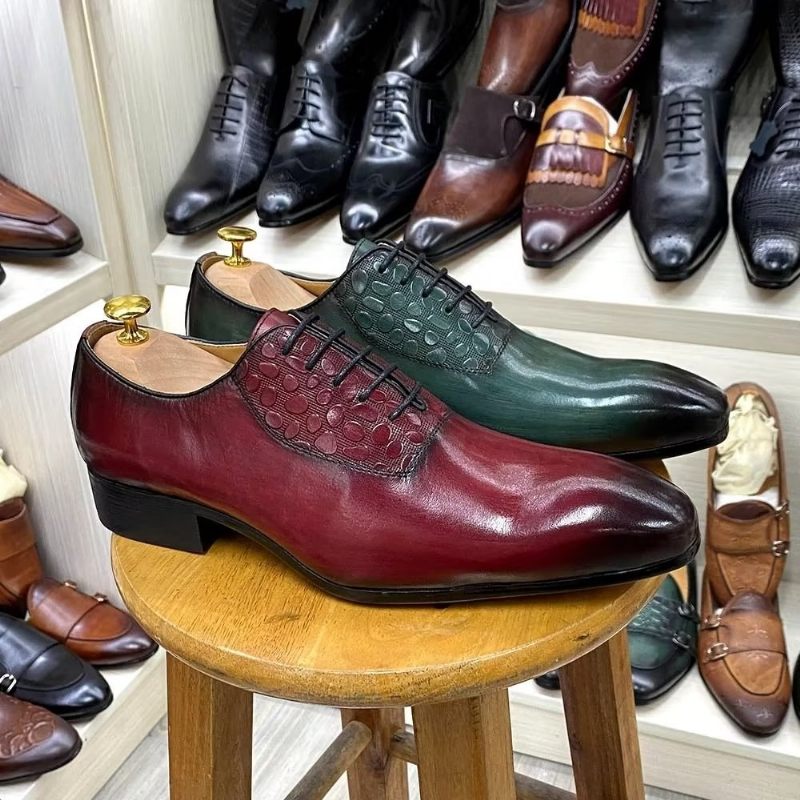 Sapatos Formais Masculinos Requintados Com Textura Crocodilo Sociais - Vermelho