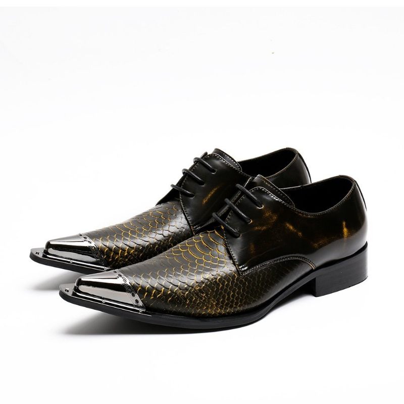 Sapatos Formais Masculinos Requintados Couro Crocodilo Bico Fino Oxfords - Café