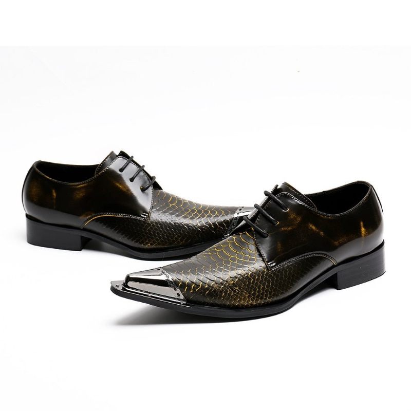 Sapatos Formais Masculinos Requintados Couro Crocodilo Bico Fino Oxfords - Café