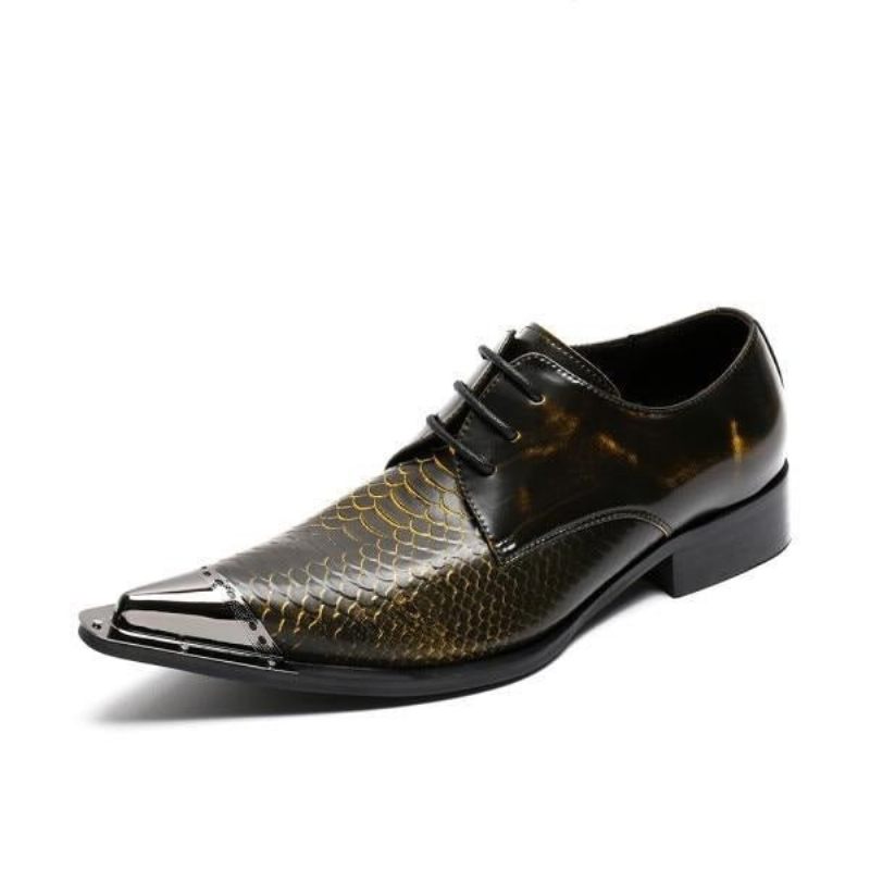 Sapatos Formais Masculinos Requintados Couro Crocodilo Bico Fino Oxfords - Café