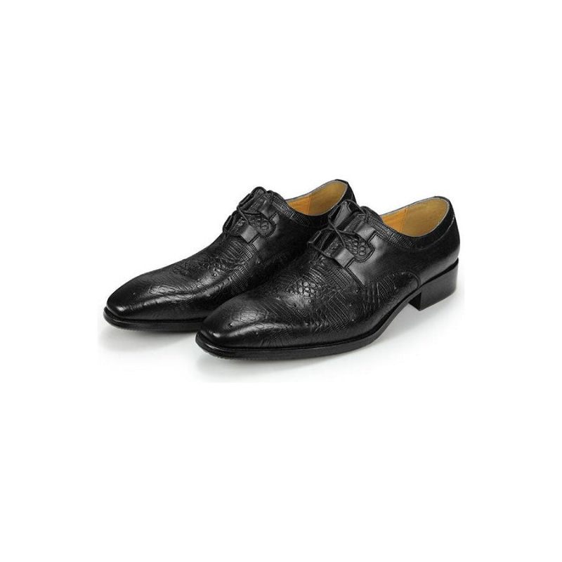 Sapatos Formais Masculinos Requintados Luxo Com Estampa Exótica Derby - Preto 