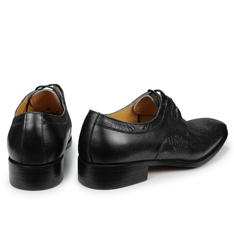 Sapatos Formais Masculinos Requintados Luxo Com Estampa Exótica Derby - Preto 