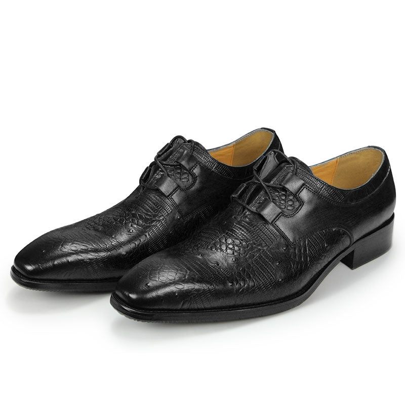 Sapatos Formais Masculinos Requintados Luxo Com Estampa Exótica Derby - Preto 