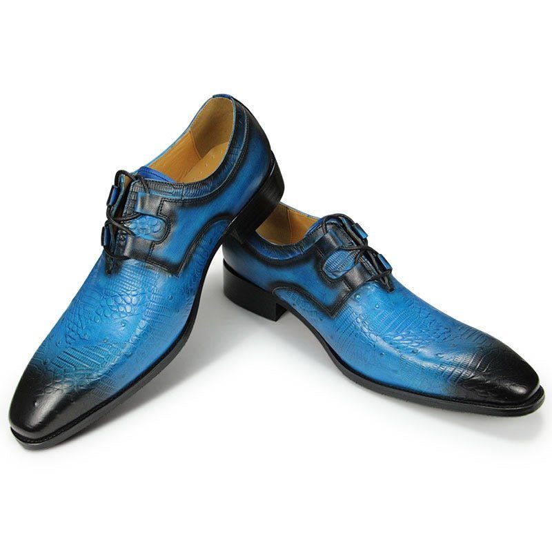 Sapatos Formais Masculinos Requintados Luxo Com Estampa Exótica Derby -  Azul