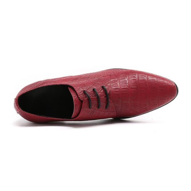 Sapatos Formais Masculinos Requintados Sociais Derby Couro Com Relevo Em Crocodilo - Vermelho