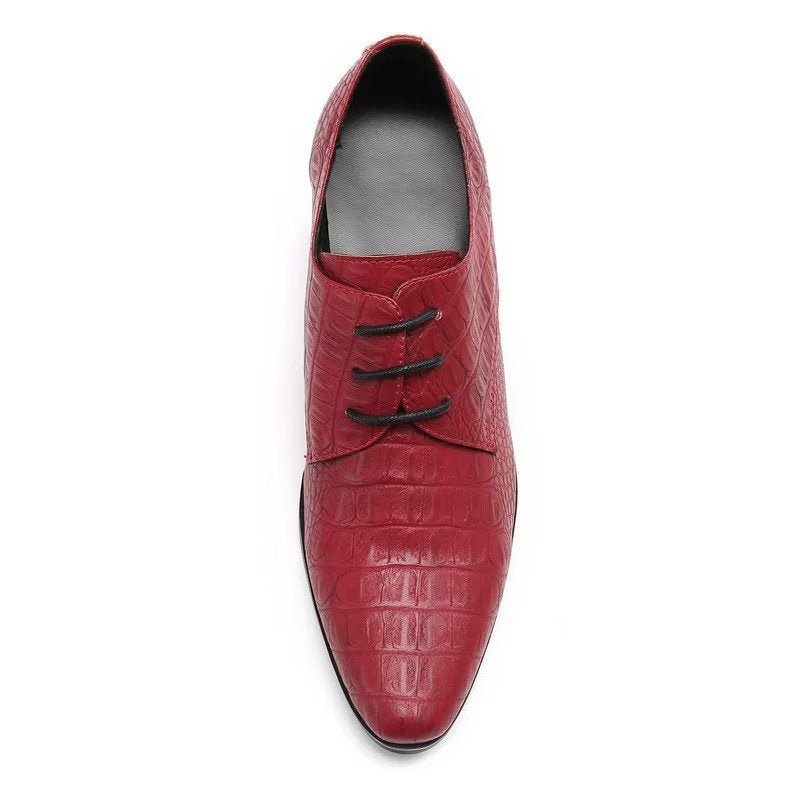 Sapatos Formais Masculinos Requintados Sociais Derby Couro Com Relevo Em Crocodilo - Vermelho