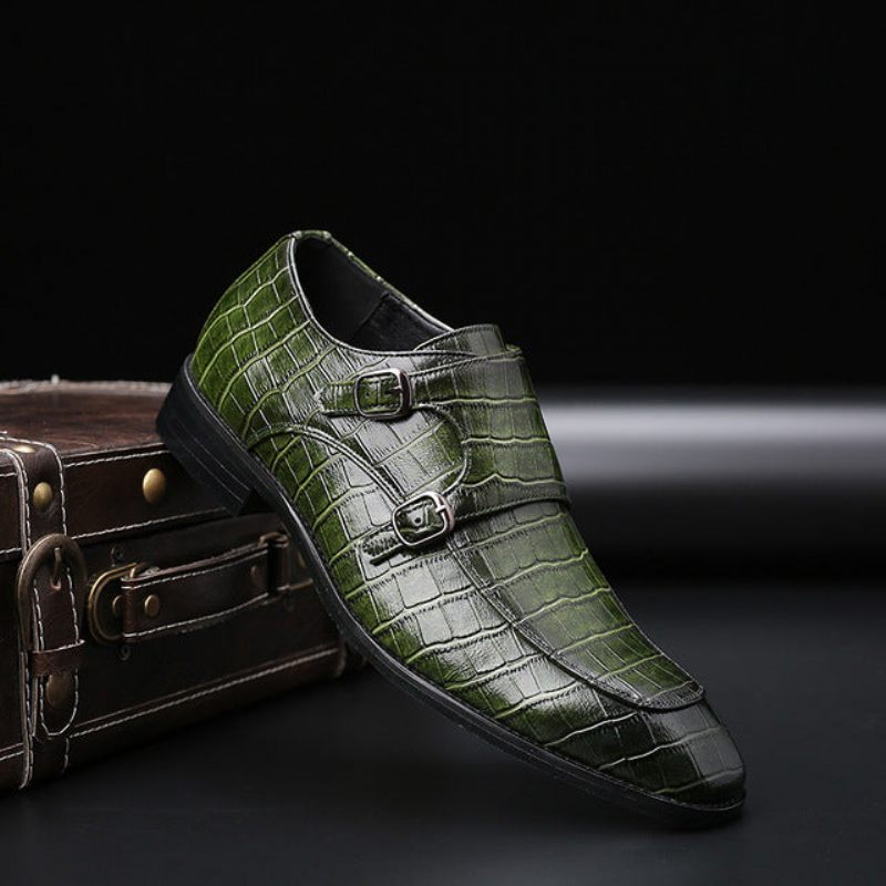 Sapatos Formais Masculinos Retrô Chiques Couro Com Cadarço Pontiagudo - Verde