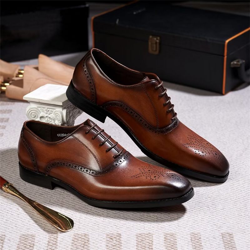 Sapatos Formais Masculinos Seleção Vestido Couro Estilo Urbano - Marrom