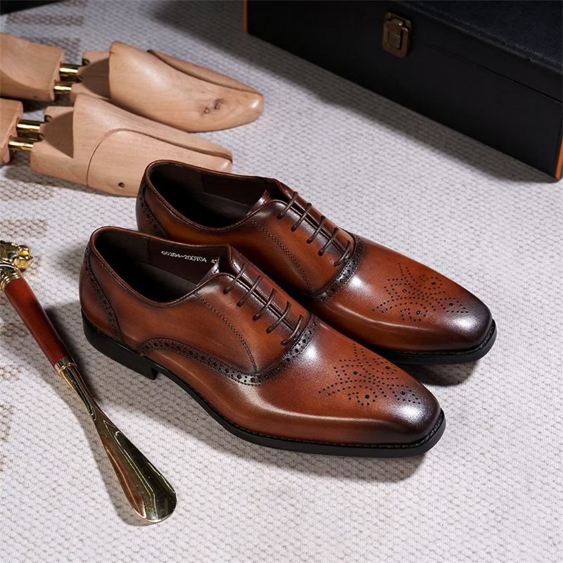 Sapatos Formais Masculinos Seleção Vestido Couro Estilo Urbano - Marrom