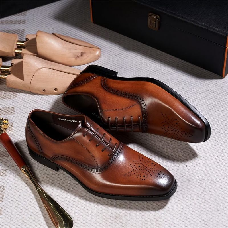 Sapatos Formais Masculinos Seleção Vestido Couro Estilo Urbano - Marrom