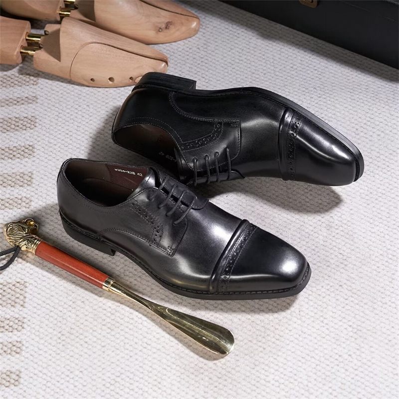 Sapatos Formais Masculinos Sociais Couro Com Apelo Executivo - Preto