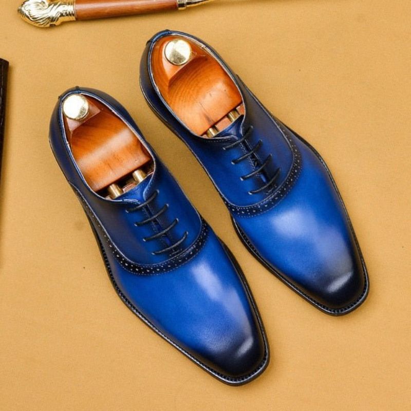 Sapatos Formais Masculinos Sociais Couro Exótico Com Cadarço -  Azul