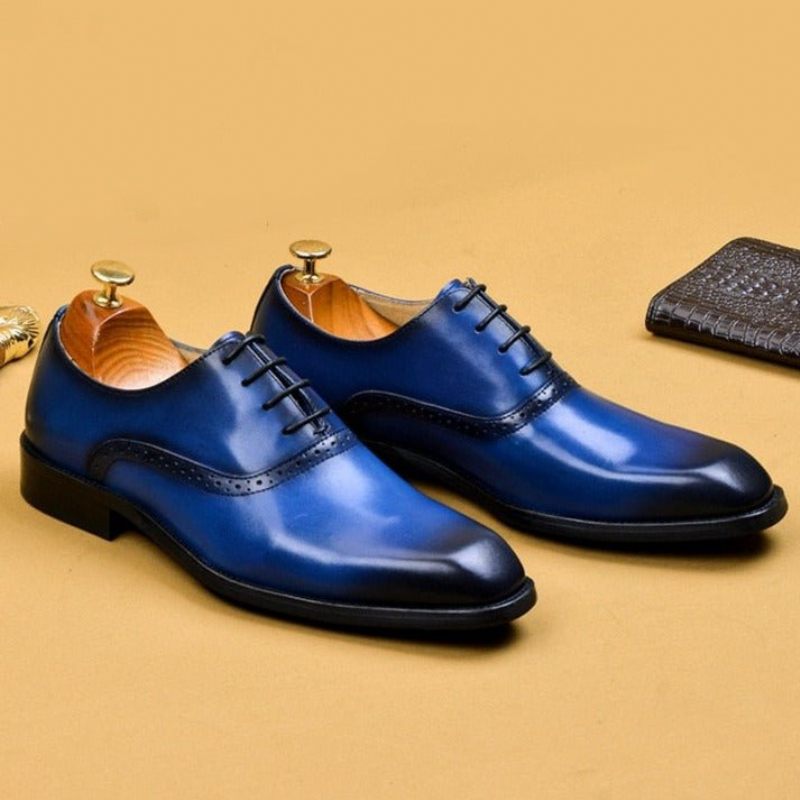 Sapatos Formais Masculinos Sociais Couro Exótico Com Cadarço -  Azul