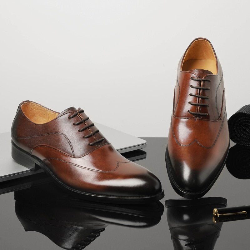 Sapatos Formais Masculinos Sociais Exóticos Com Cordões Oxford - Café