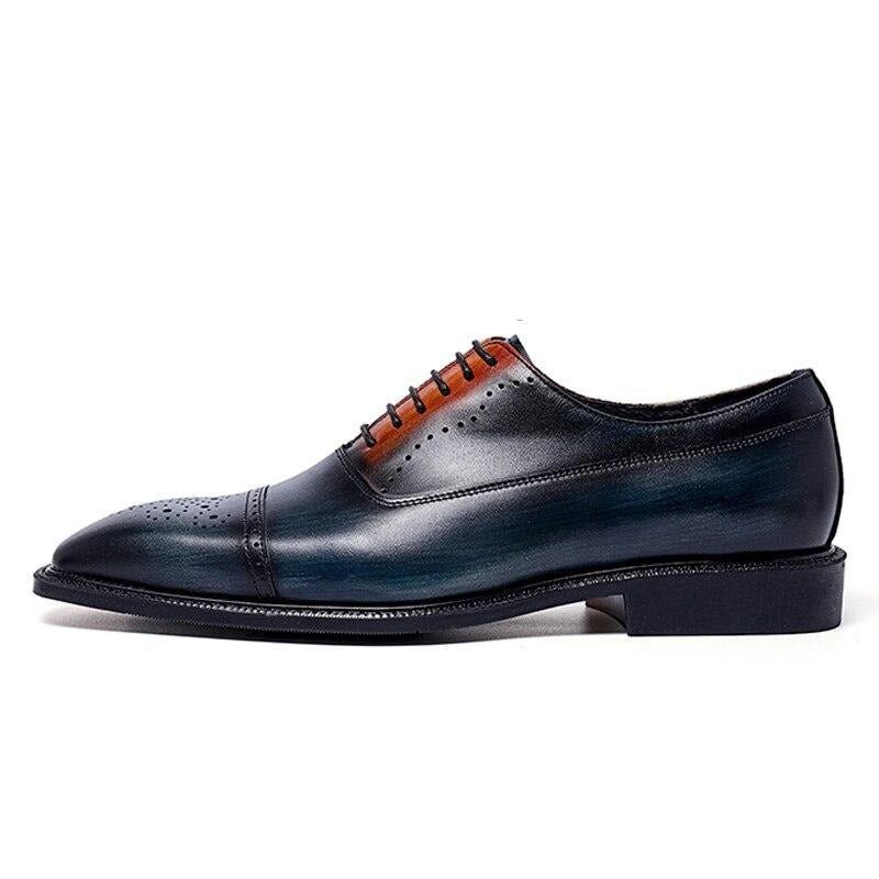 Sapatos Formais Masculinos Sociais Exóticos Em Brogue Marrom - Azul