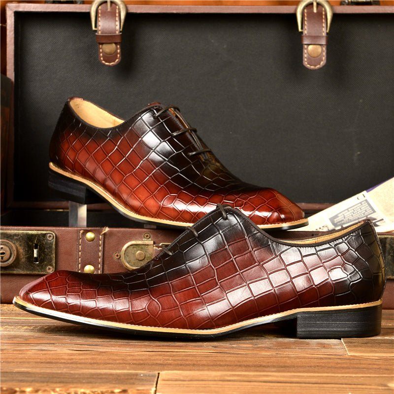 Sapatos Formais Masculinos Sociais Oxford Couro Com Relevo Crocodilo - Café