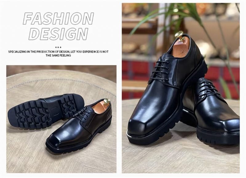 Sapatos Formais Masculinos Sociais Sofisticados Com Bico Quadrado - Preto