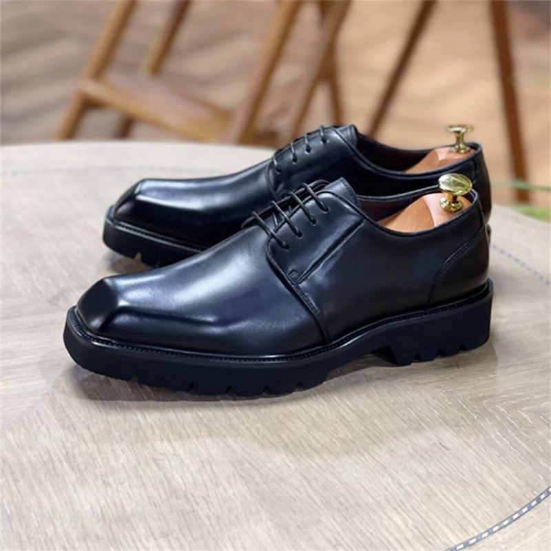 Sapatos Formais Masculinos Sociais Sofisticados Com Bico Quadrado - Preto