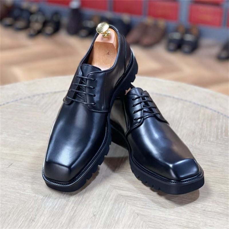 Sapatos Formais Masculinos Sociais Sofisticados Com Bico Quadrado - Preto