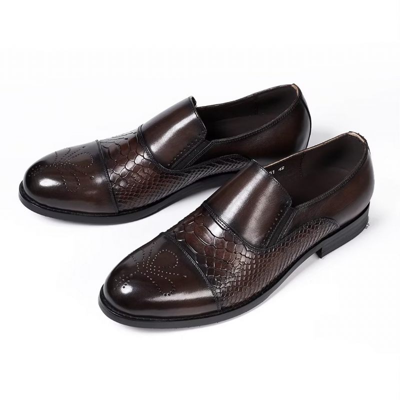 Sapatos Formais Masculinos Sofisticados Slip-on Elegância Em Couro - Café